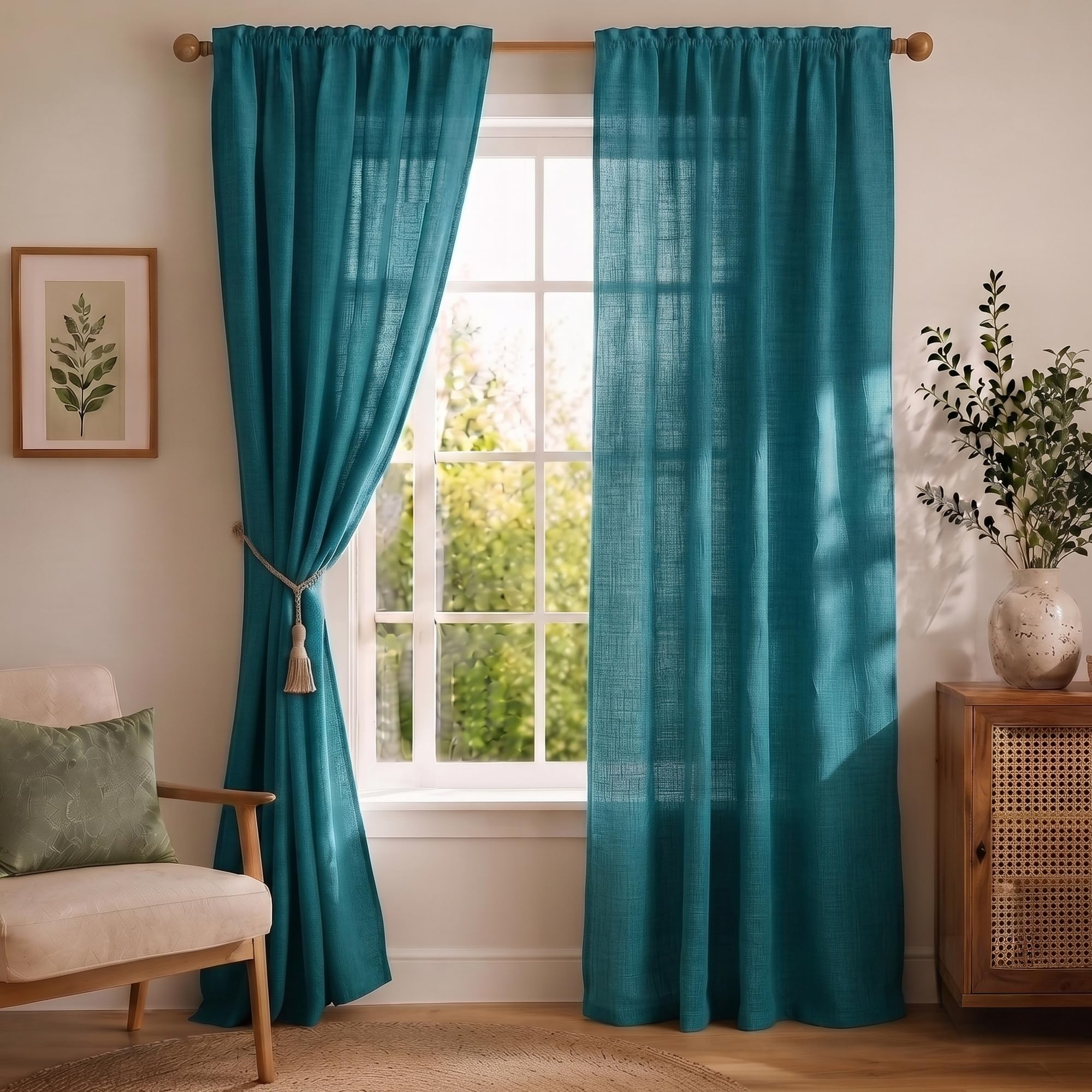 HOMEMONDE Sheer Curtains Customize - Transparent Set of 2 Curtain with Rod Pocket Top Living Room, Office Decoration - Blue