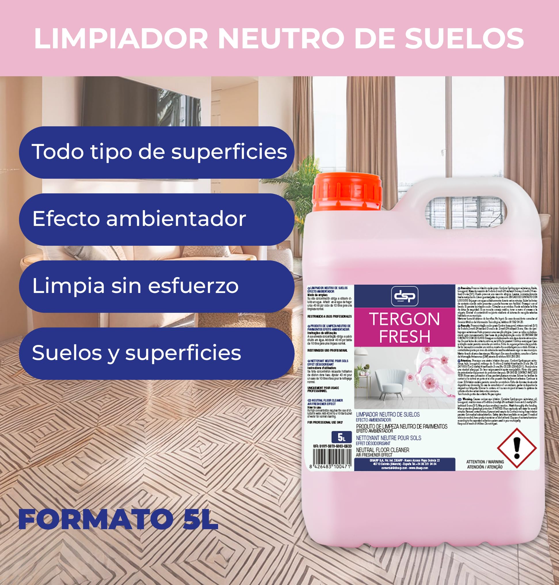 LIMPIADOR NEUTRO DE SUELOS EFECTO AMBIENTADOR TERGON FRESH .Garrafa 5l X4 U.