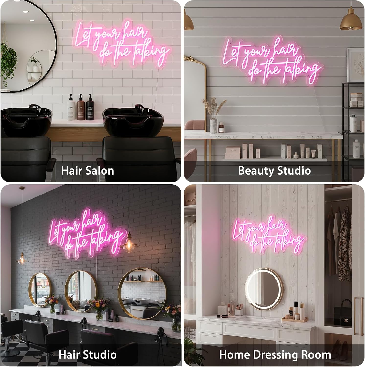 23x13 Inch Large Hair Neon Sign for Hair Salon Decor, "Let Your Hair Do The Talking" Neon Sign for Wall Decor, Pink Dimmable LED Neon Light for Beauty Hair Studio Barbershop Business Art Decoration