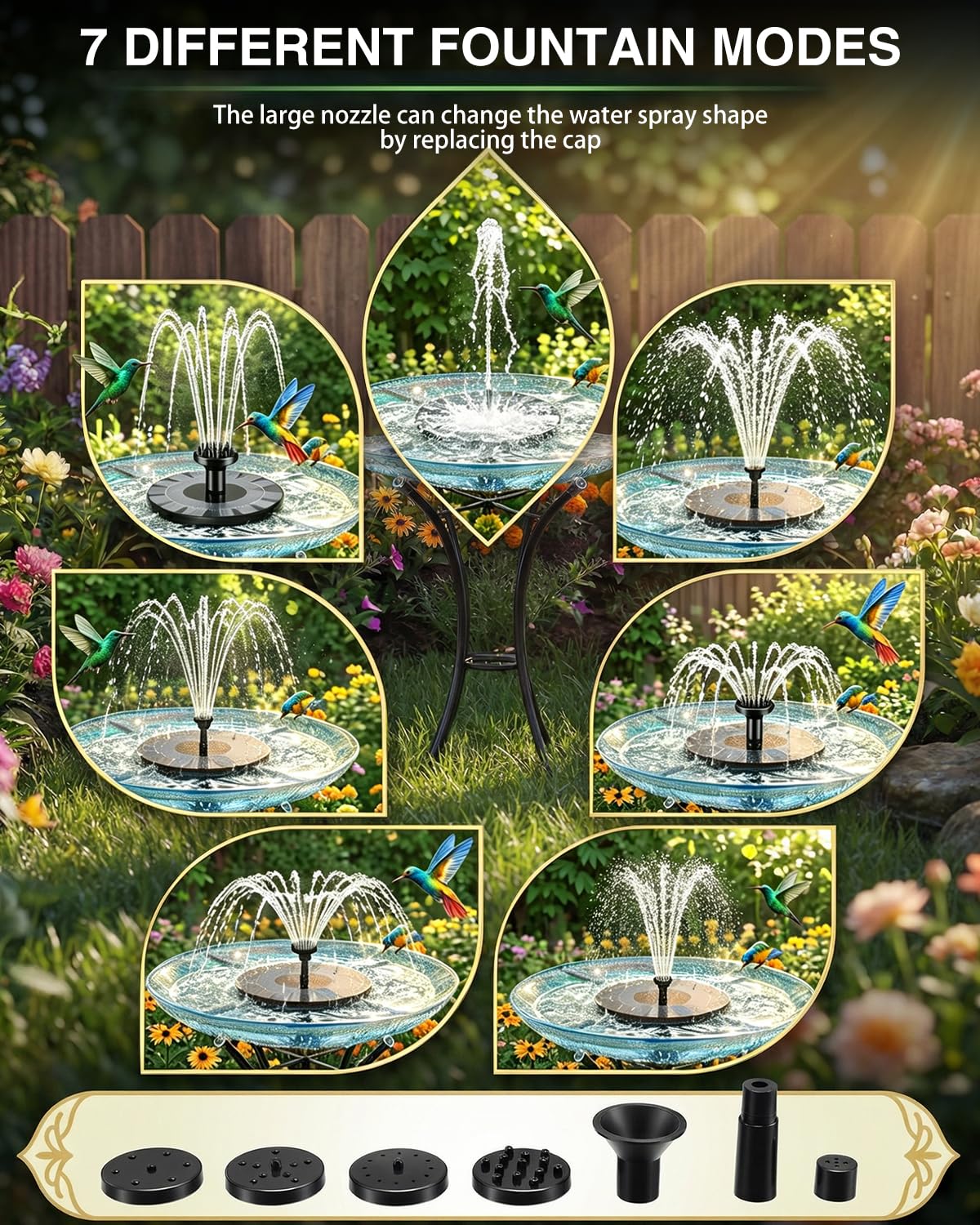 Solar Water Fountain Pump with 7 Spray Nozzles, Solar Powered Water Fountain Floating Pump for Bird Bath, Pond & Garden Decoration, Eco-Friendly Solar Fountain, No Electricity Required — view 4
