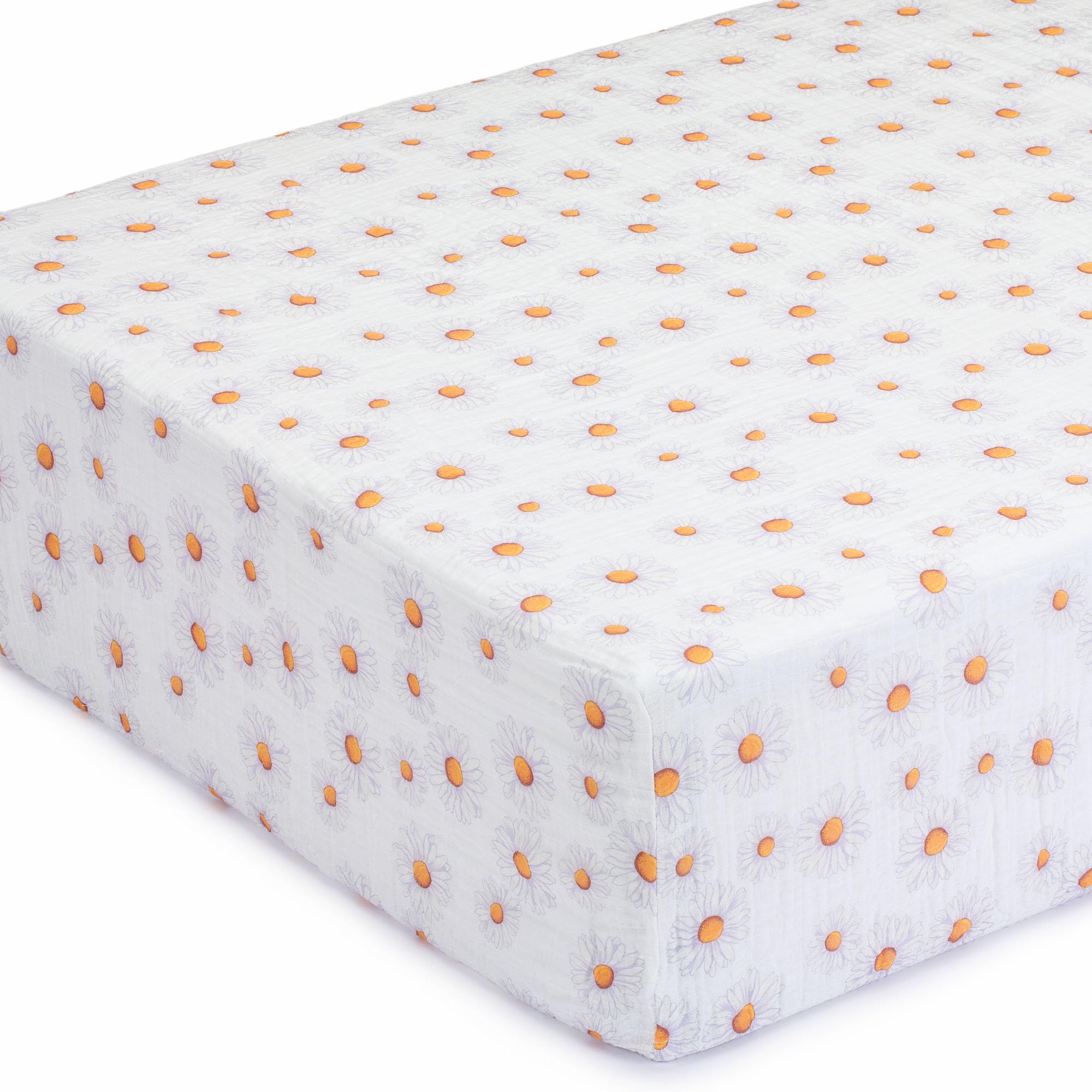 LollyBanks Muslin Crib Sheets 1 Pack, 100% Cotton Crib Sheet for Standard 52"x28" Mattress, Soft and Breathable Baby Bed Sheets for Girls, Baby Girl Essentials Must Haves (Daisy Print)