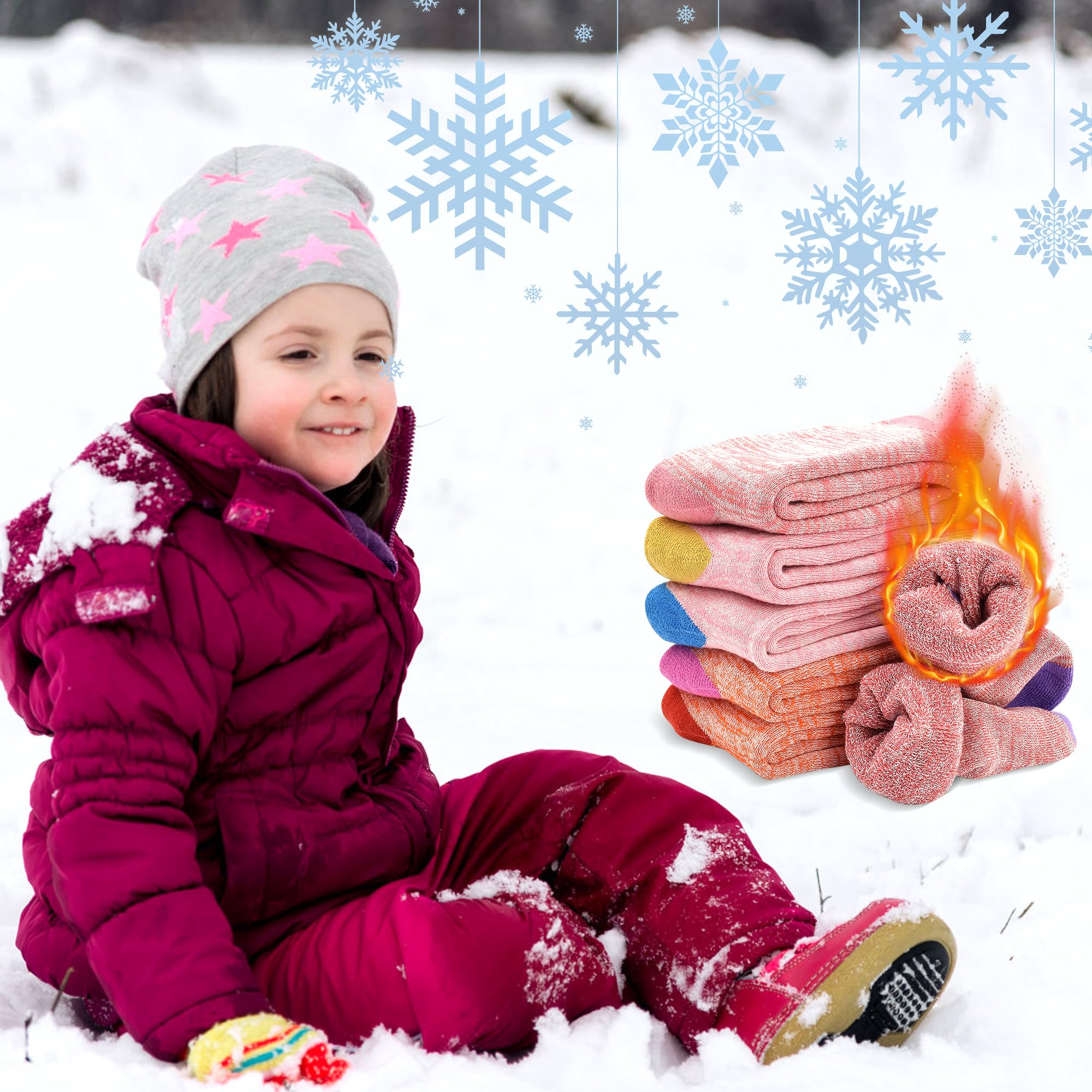 ZERULETS Calcetines gruesos para niños y niñas, calcetines cálidos de invierno para senderismo, calcetines cálidos para niños pequeños, calcetines térmicos para cabina, 6 pares para 3 a 14 años