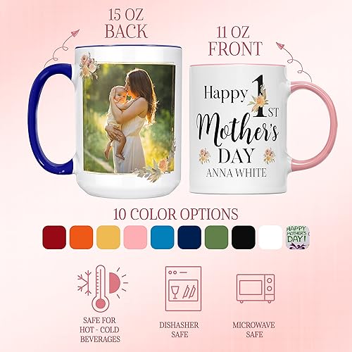 Miniatura 2 de Regalos para el primer día de la madre, taza de café personalizada con foto y nombre, 11 o 15 onzas, 10 opciones de color, taza personalizada para
