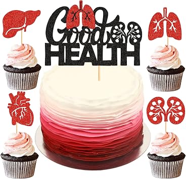 Ercadio 25Pcs Good Health Cake Topper Human Anatomy Cupcake Toppers Heart Lung Liver Kidney Cupcake Picks Healthcare Hospital Rehabilitation Patient Birthday Party Decorations