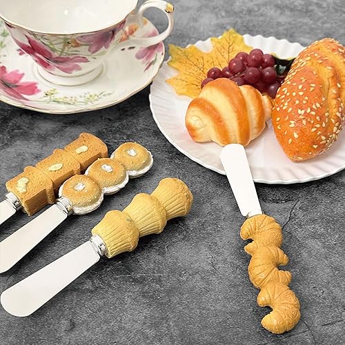 Miniatura 3 de Supreme Housewares Esparcidores de queso de macarons de lavanda, asas de resina pintadas a mano con cuchillas de acero inoxidable para untar queso