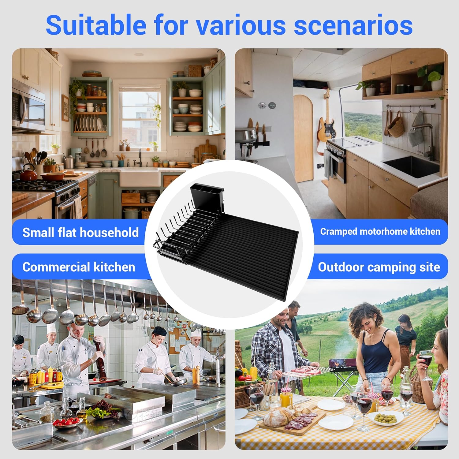 Dish Drying Rack, Stainless Steel Expandable in Sink & Countertop, Space Saving with Silicone Mat and Drying Rack for Kitchen, Rv, Commercial Use