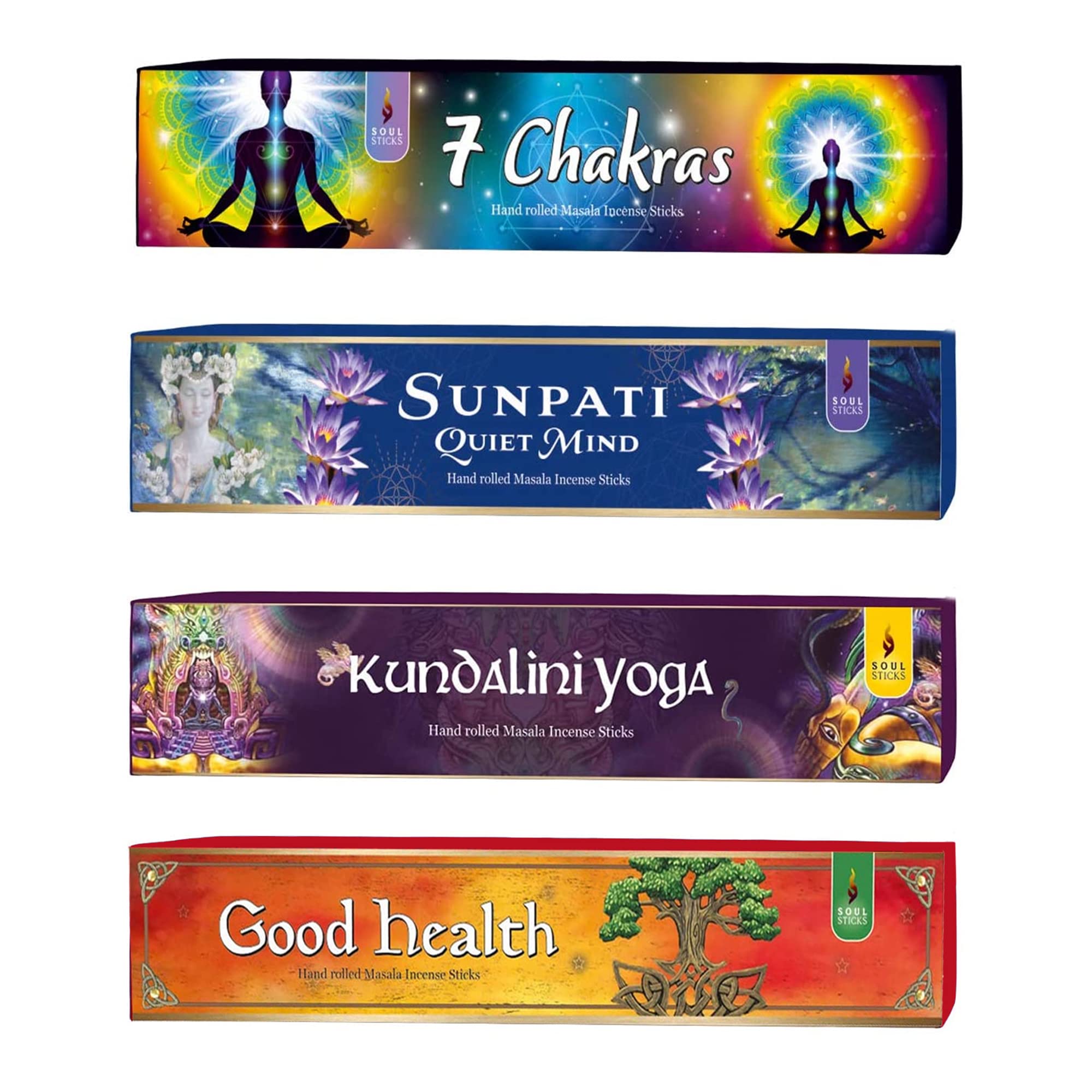 Soul Sticks Handgerollte Räucherstäbchen, 4 Stück, 100 % natürliche Masala-Räucherstäbchen, Bio-Hausduft, Agarbatti, 15 g pro Packung, insgesamt 60 g (Body & Soul)