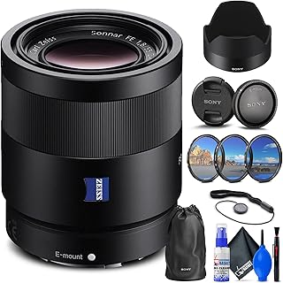 Sony Sonnar T FE 55mm f/1.8 ZA Lens (SEL55F18Z) + Filter Kit + Lens Cap Keeper + Cleaning Kit + More (Renewed)