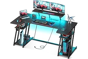 MOTPK Gaming Desk with LED Lights and Shelf: Amplified Gaming Experience