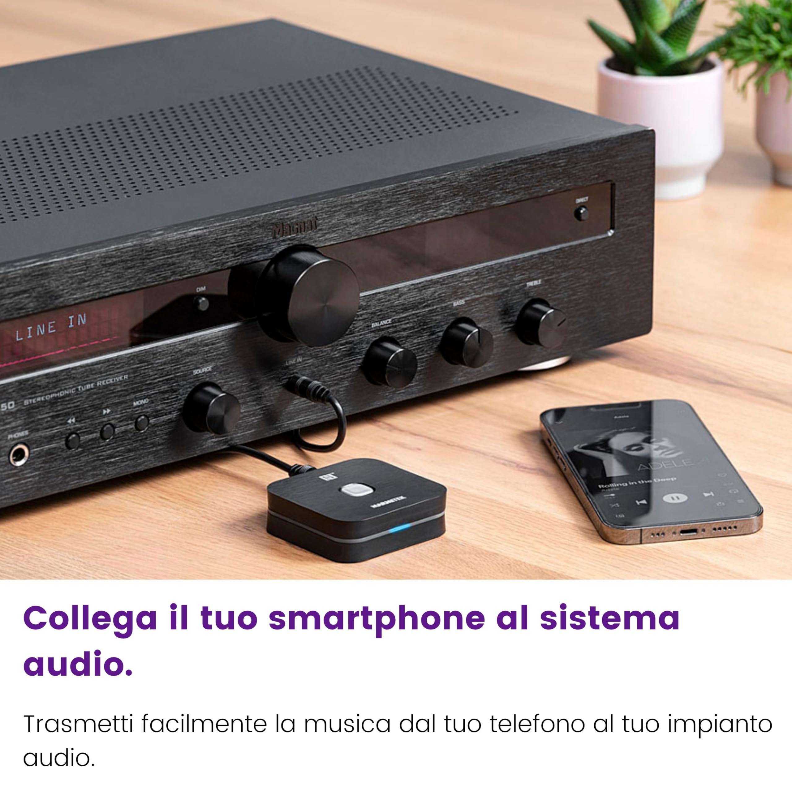 Ricevitore Bluetooth Marmitek BoomBoom 80 – Streaming audio wireless – NFC, cambio facile tra smartphone – Trasforma impianto Hi‑Fi – Adattatore Bluetooth