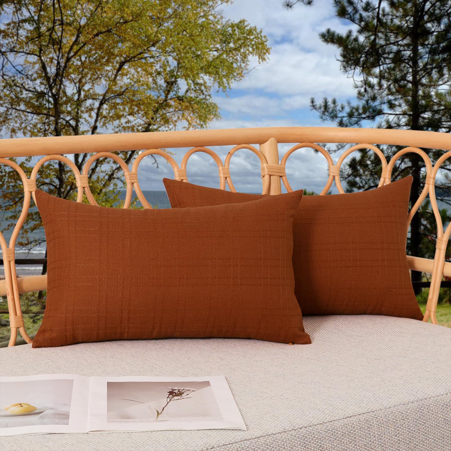 Kevin Textile Pack of 2 Outdoor Waterproof Pillow Covers Checkered Decorative Cushions Sham Throw Pillowcases Shell for Patio Tent Garden Couch Bed