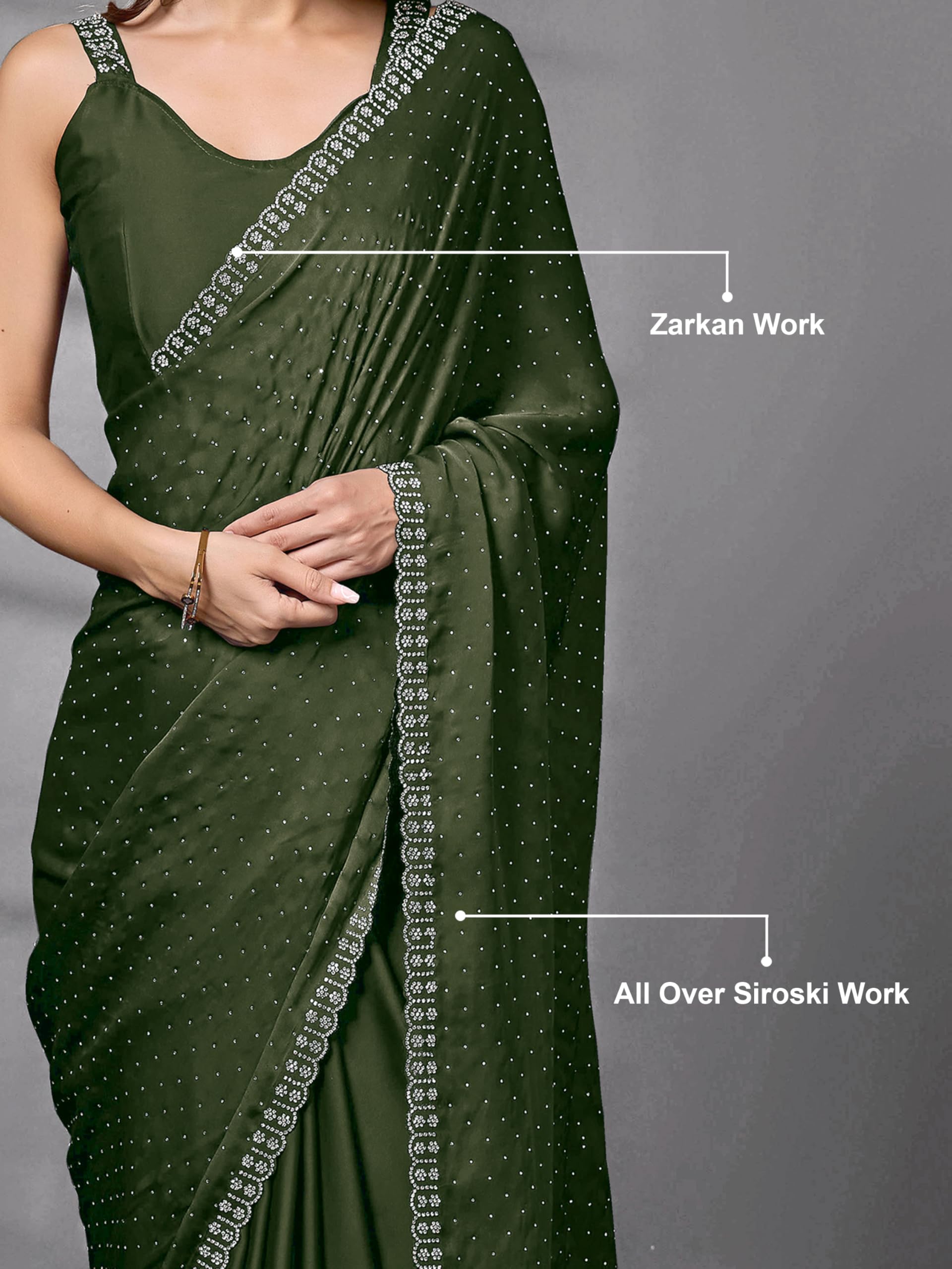 TRENDMALLS Damen Satin Georgette Zarkan Arbeit Saree mit Unstitch Bluse Stück