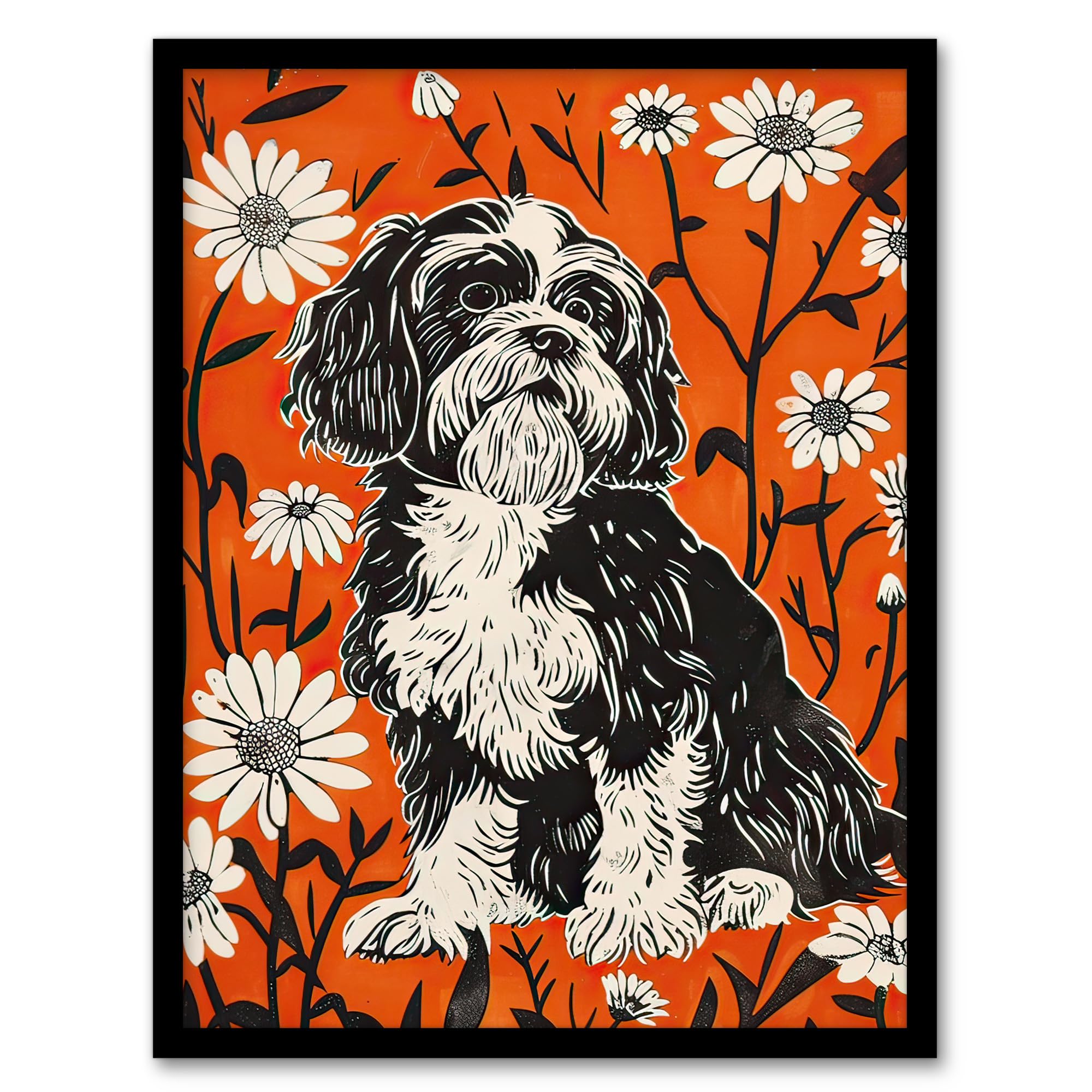 Artery8 Shih Tzu With Daisies Red Floral Dog Lover Wall Art PrintA4 Size from B&Q