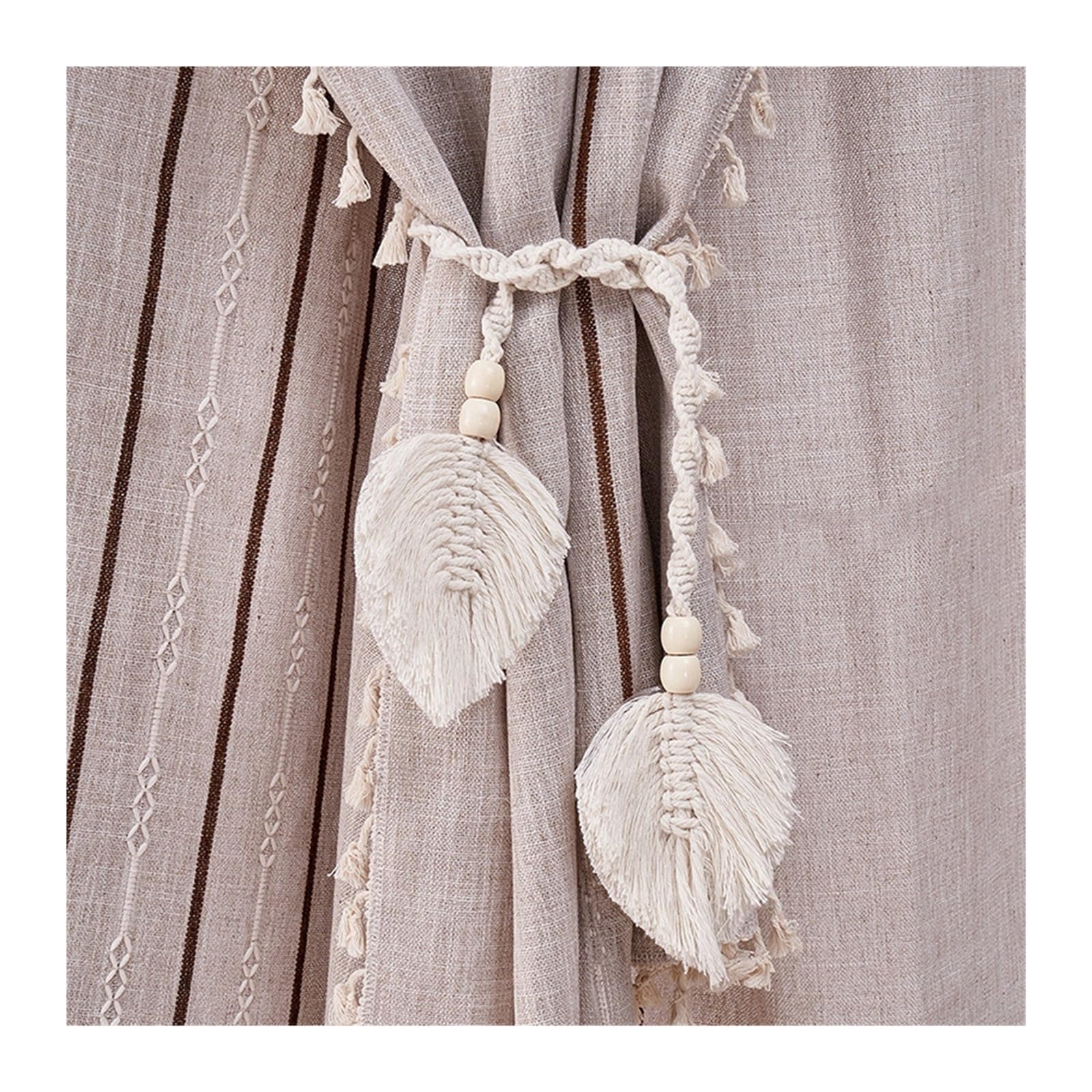 Sujetacortinas de estilo boho sin taladro cuerda de algodón con patrón de hojas para persianas