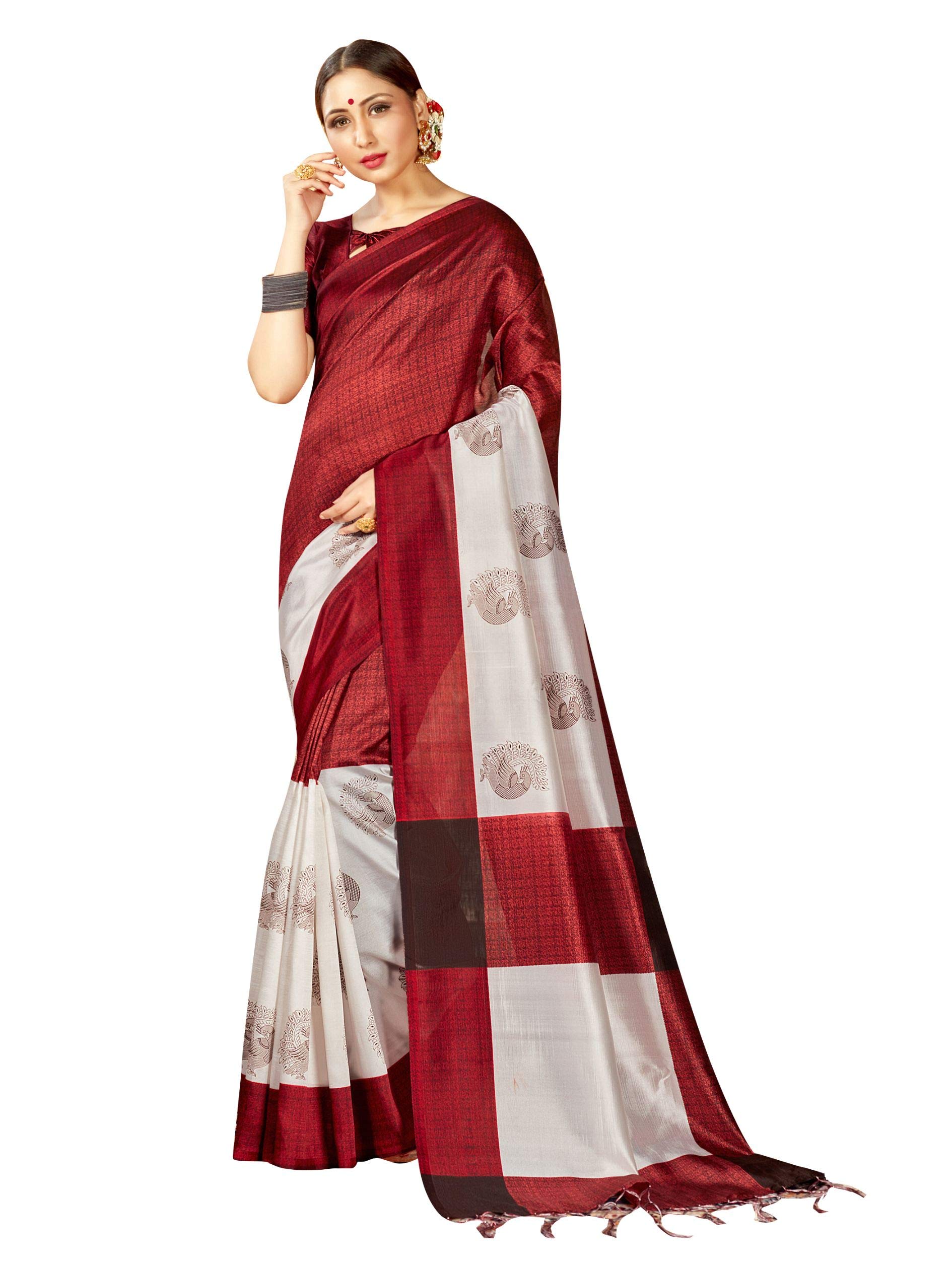 STYLE INSTANTSarees For Women Mysore Art Silk Printed Saree, Ethnic Gift Indian Traditional Wedding Sari with Unstitched Blouse