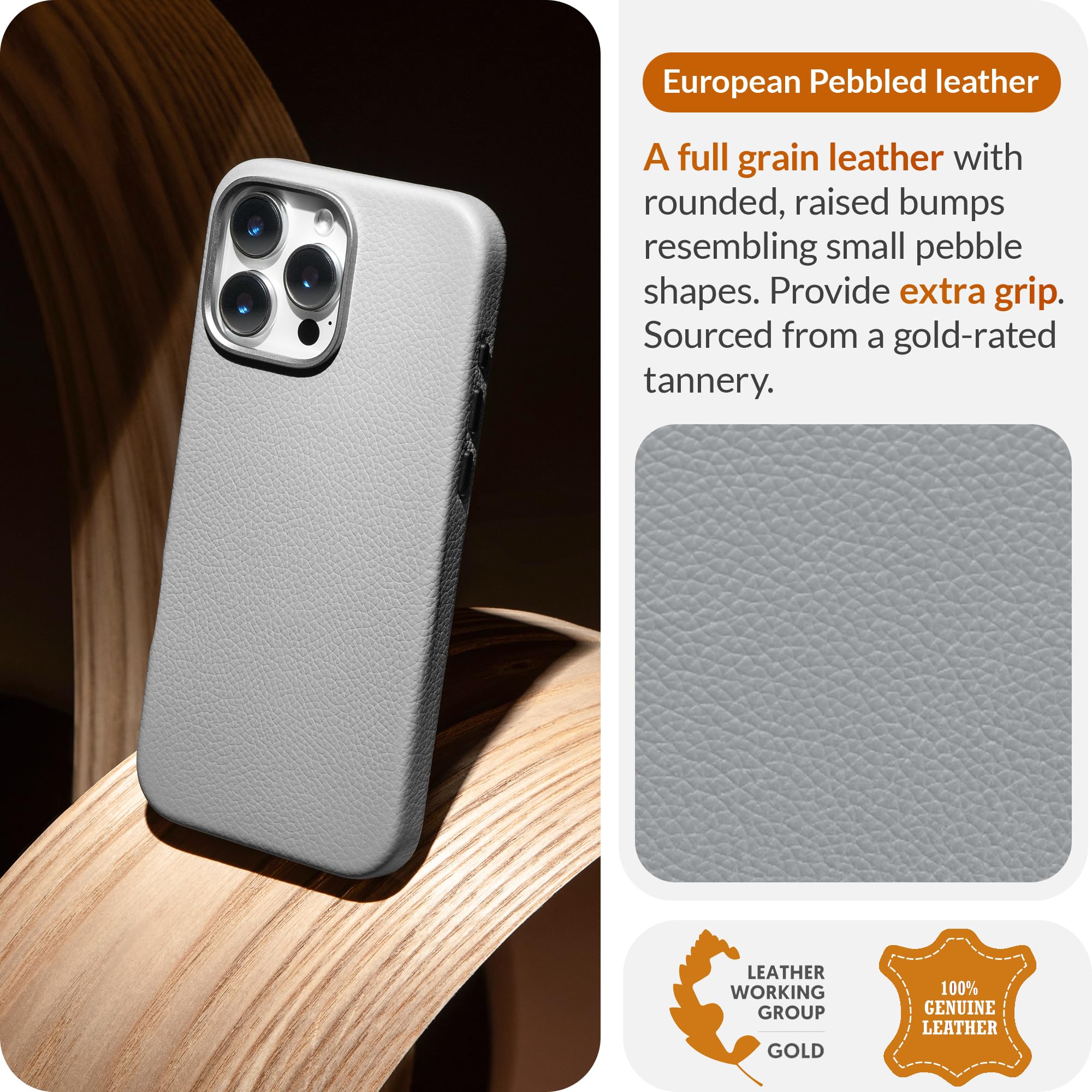 LONLI Urban, for iPhone 16 Pro, European Genuine Pebble Leather Phone Case, European Elegance, Modern Design - Image 3