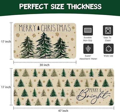 Miniatura 10 de Xsinufn Juego de 2 alfombras y tapetes de cocina de Feliz Navidad, árboles de Navidad rosados, Papá Noel, Navidad, invierno, vacaciones, tapete