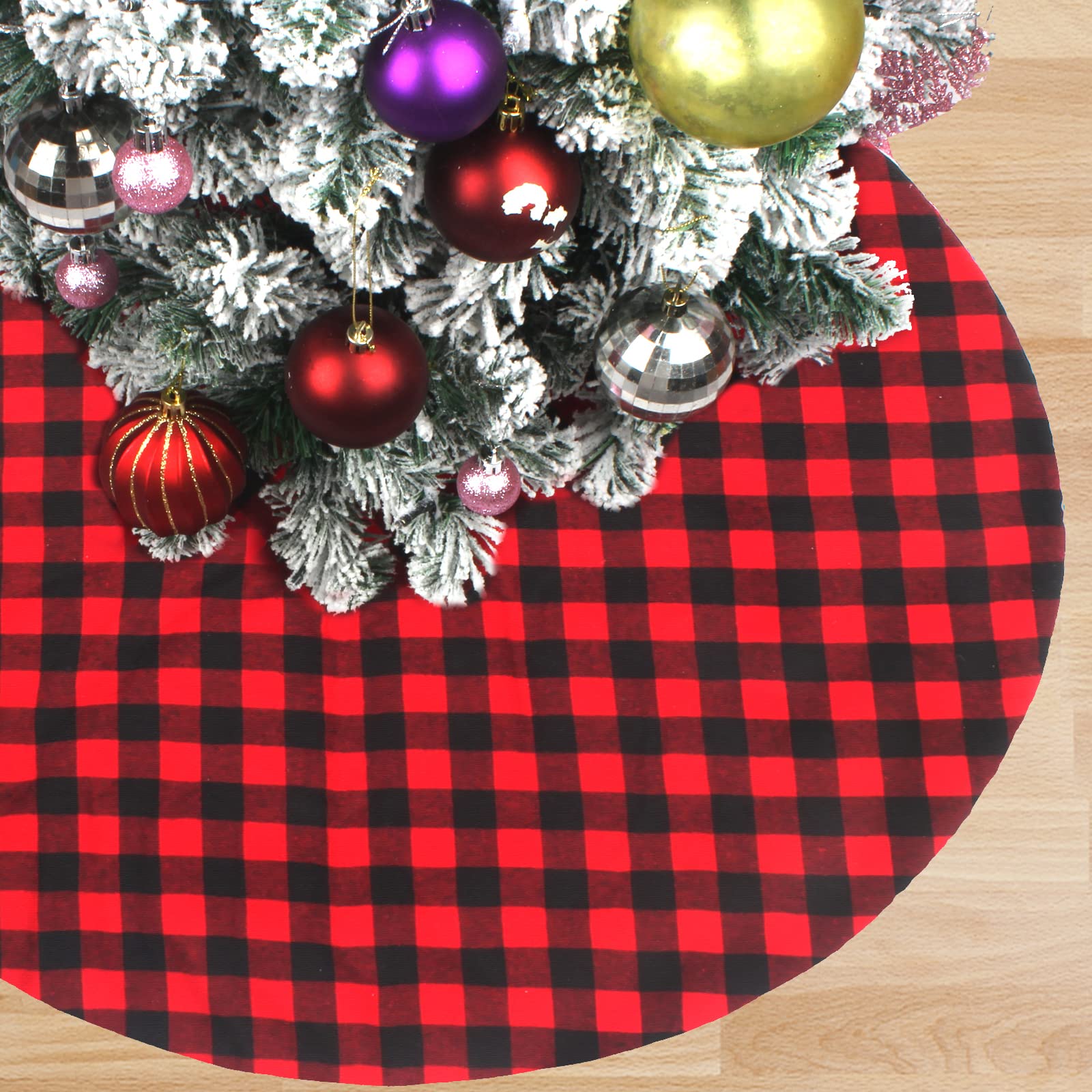 UMARDOOChristmas Tree Skirt 48 Inches, Red and Black Plaid Buffalo Double Layers Tree Skirt with Thick Felt Lining, Large Christmas Decorations Tree Skirt for Holiday Party Home Decor