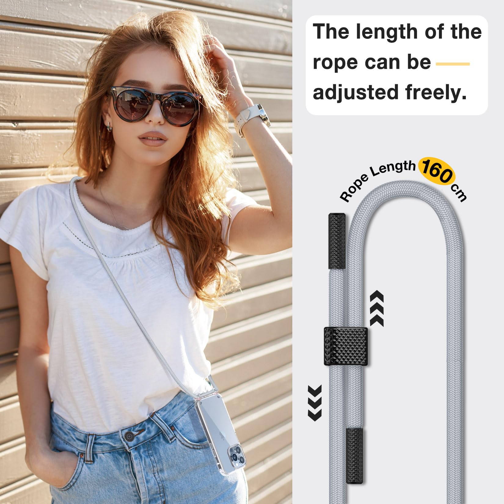 GOODVISH Cover Trasparente con Cordino per iPhone 15 Pro, Custodia con Regolabile Collana per iPhone 15 Pro 6.1'', [Antiurto] [AntiGraffio] [Antiscivolo] Case con Laccio Tracolla, Argento