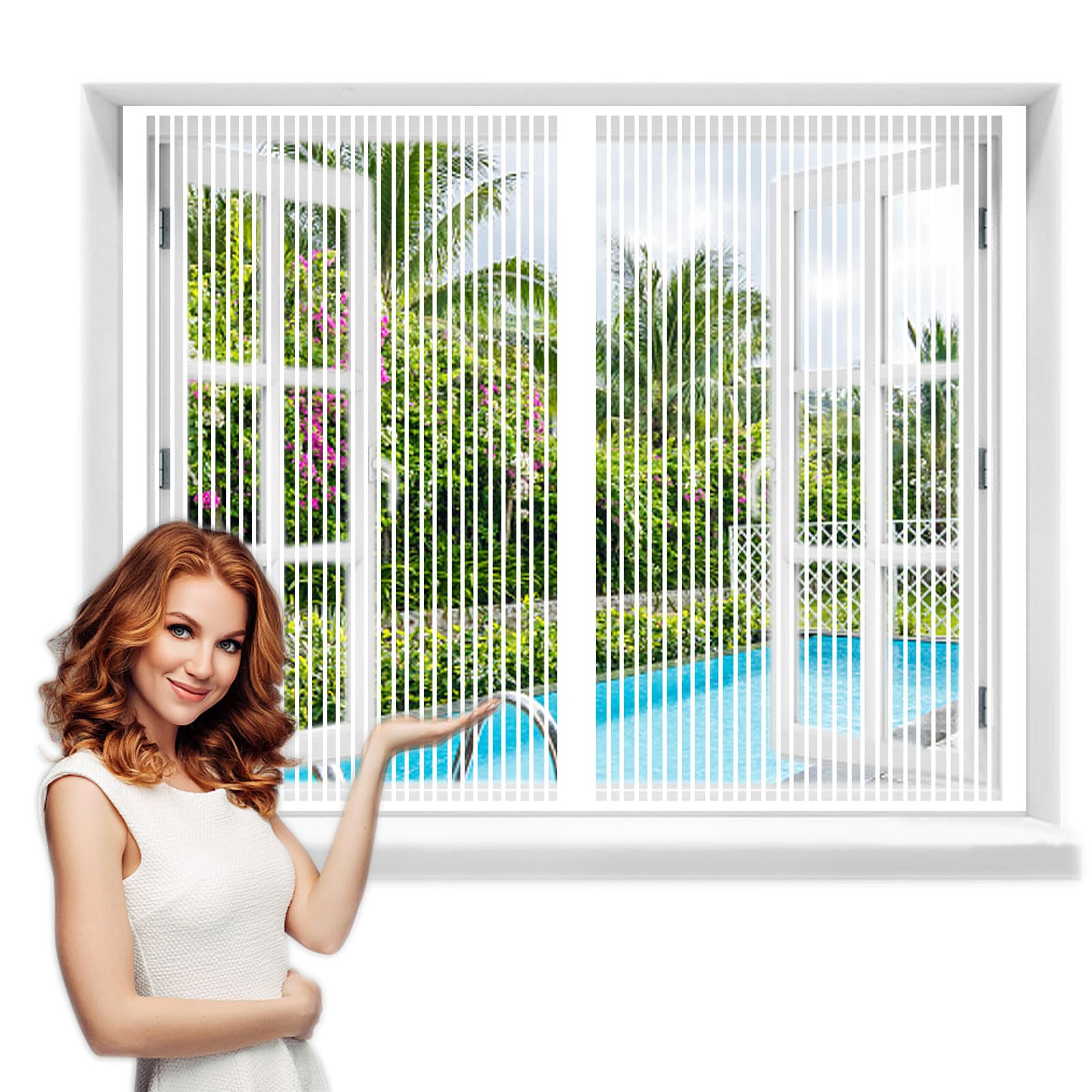 Magnetic Fly Screen Window 230cm x 120cm Magnetic Door Curtains, Insect Screen Mesh, White Mesh Window Curtains, Shuts Automatically Mosquito Magnetic Window Screen, for All Kinds of Window/Door