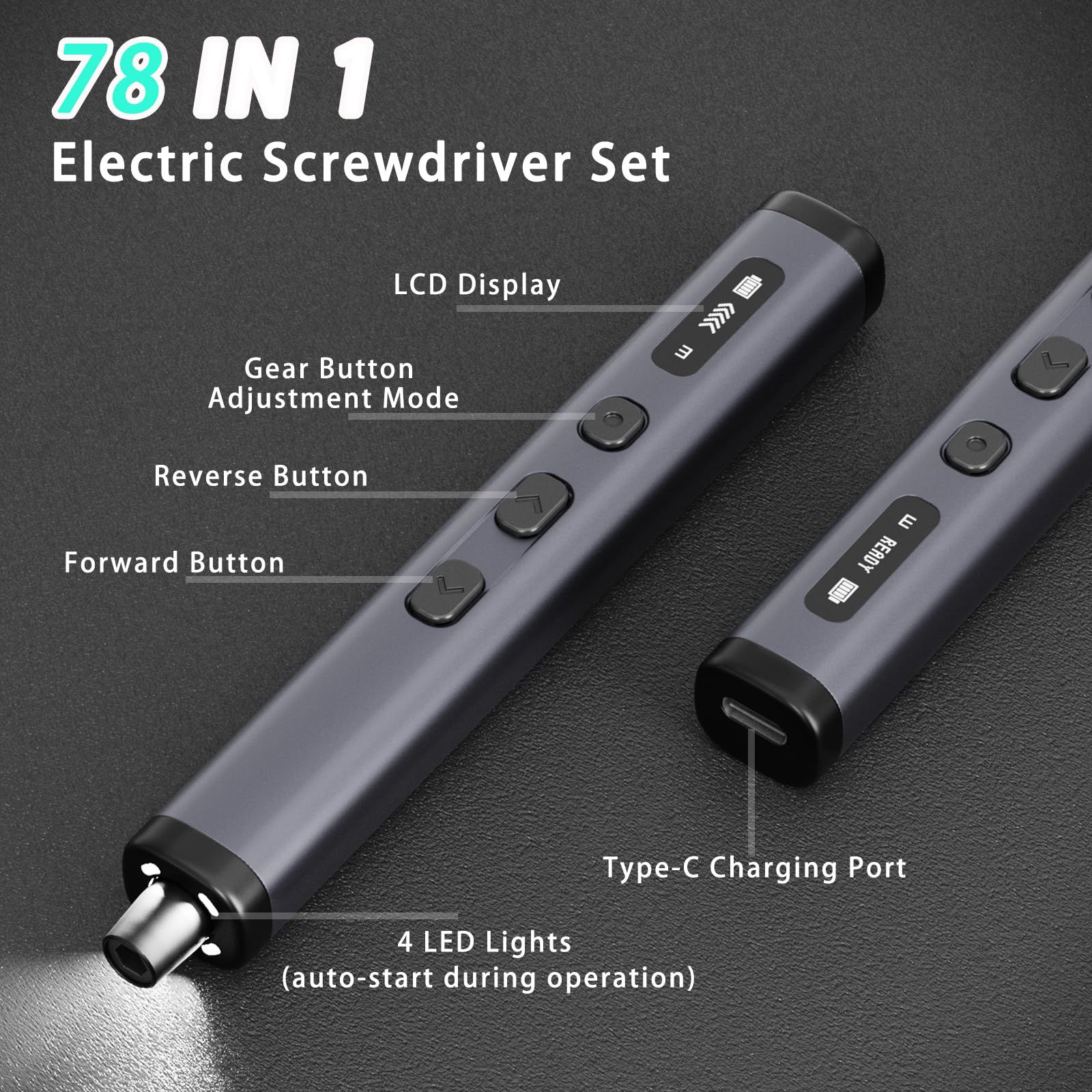 Set di cacciaviti elettrici, 78 in 1, set di cacciaviti elettrici di precisione con 72 punte magnetiche, custodia magnetica, kit di strumenti di riparazione per computer, telefono, laptop ed