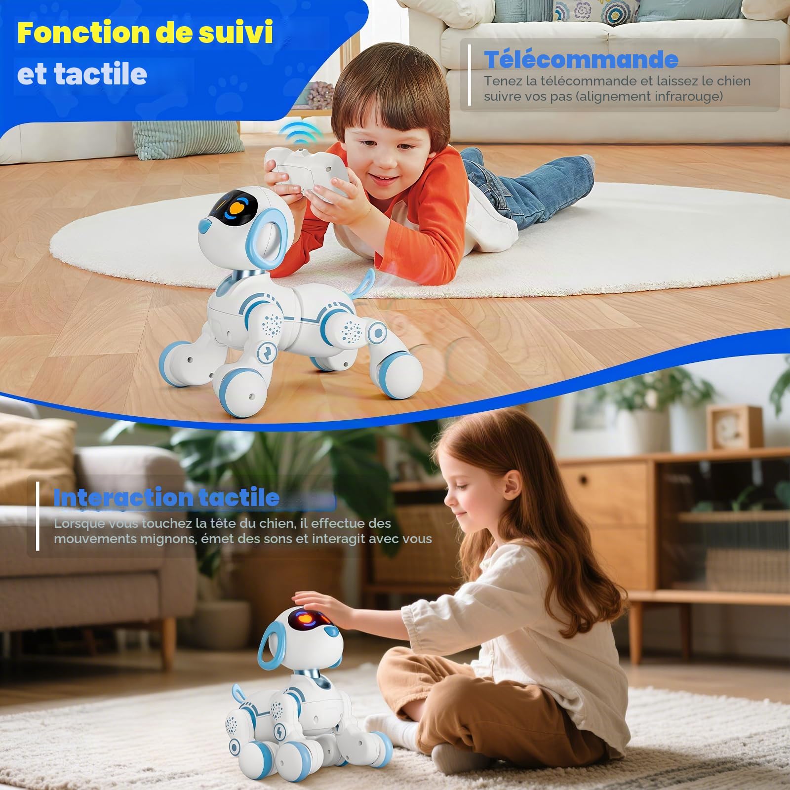 Jouet robot télécommandé pour chien - Fonction tactile et suivi - Chiot robot parlant intelligent - Pour filles et garçons - Cadeau de Noël et d'anniversaire