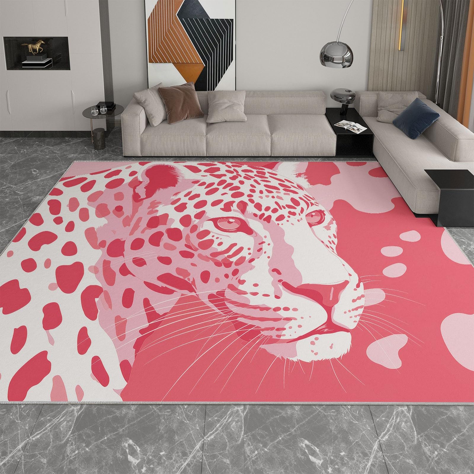 Minimalistyczny drukowany miękki dywan do sypialni, dywan do salonu 160 x 230 cm antypoślizgowy dywan zmywalny tropikalny zwierzęta lampart kolorowe klocki - dywan do salonu pokój dziecięcy gra