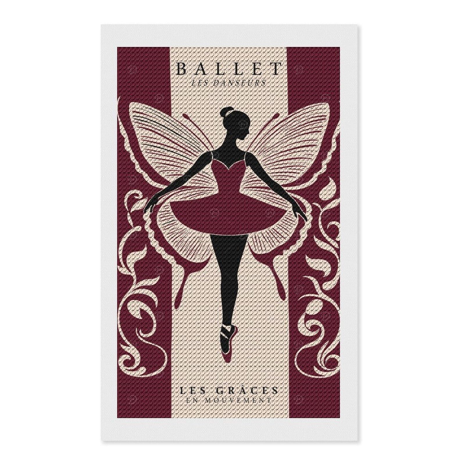 Junmoney Ballet Dancer with Butterfly Wings Crystal Diamond Art Kit 12"x20", Stress Relief Craft, Decorative Artwork, Vintage Style Decor, Birthday Gift