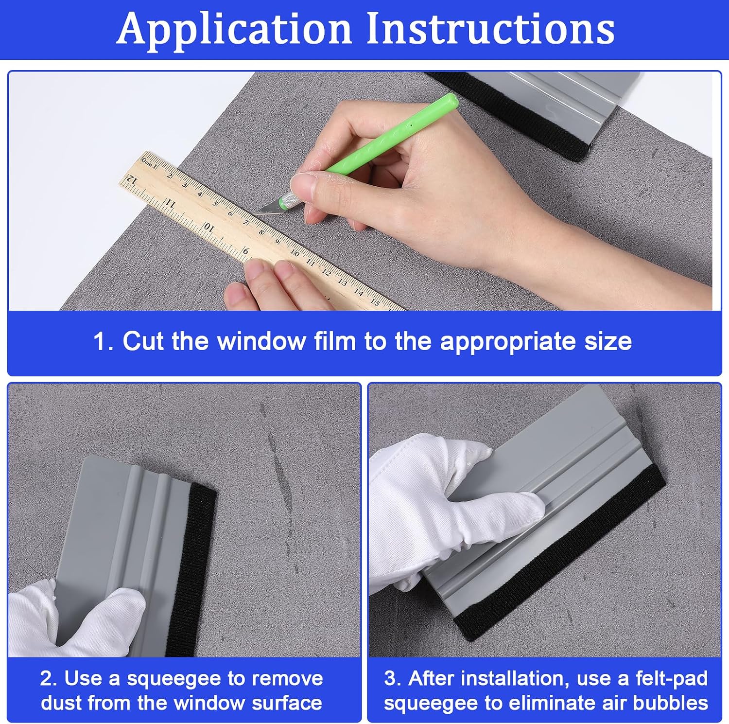 Felt Squeegee 6 Inch Vinyl Scraper Tool Vinyl Wrap Squeegee Applicator Tool for Window Privacy Film and Car Glass Tint Squeegees Installation Tools Protection Scratches Film Soothing, Grey