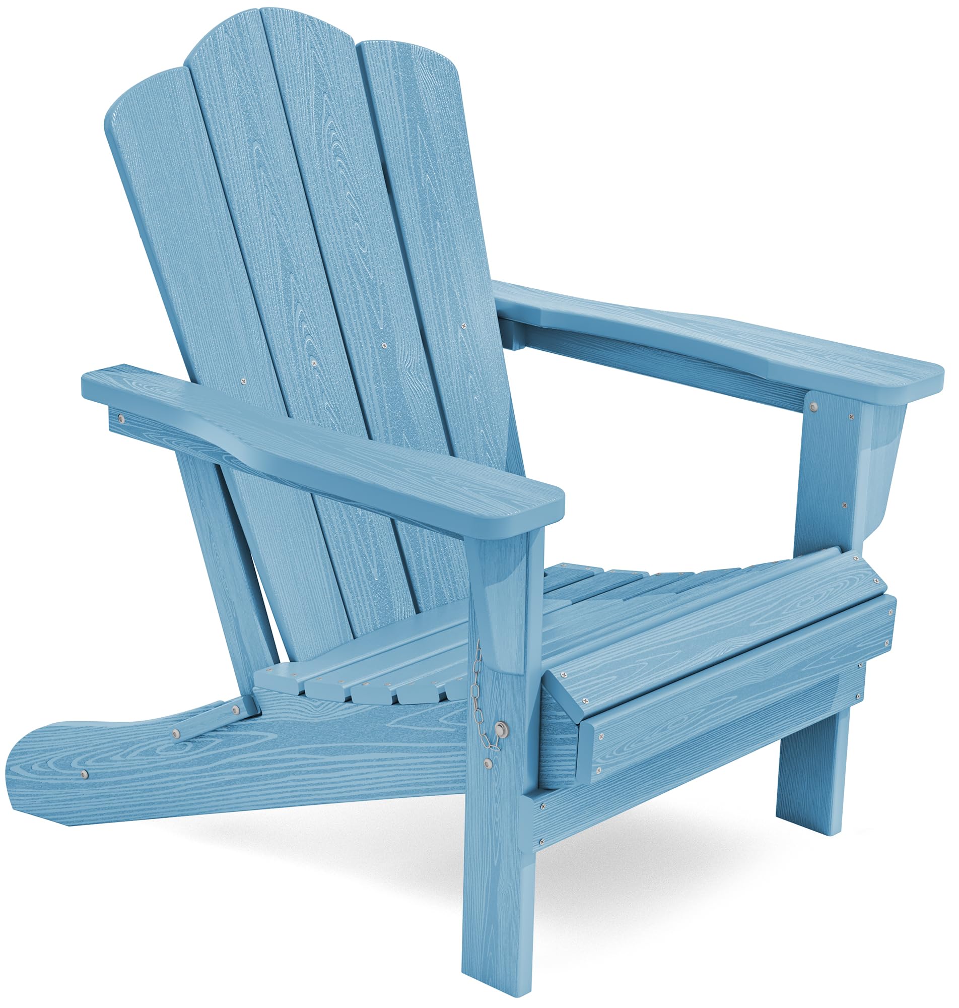 KINGYES Folding Adirondack Chair, HDPE All-Weather Patio Chairs, Wooden Textured Lawn Chair for Poolside, Backyard, Deck, Fire Pit, Light Blue