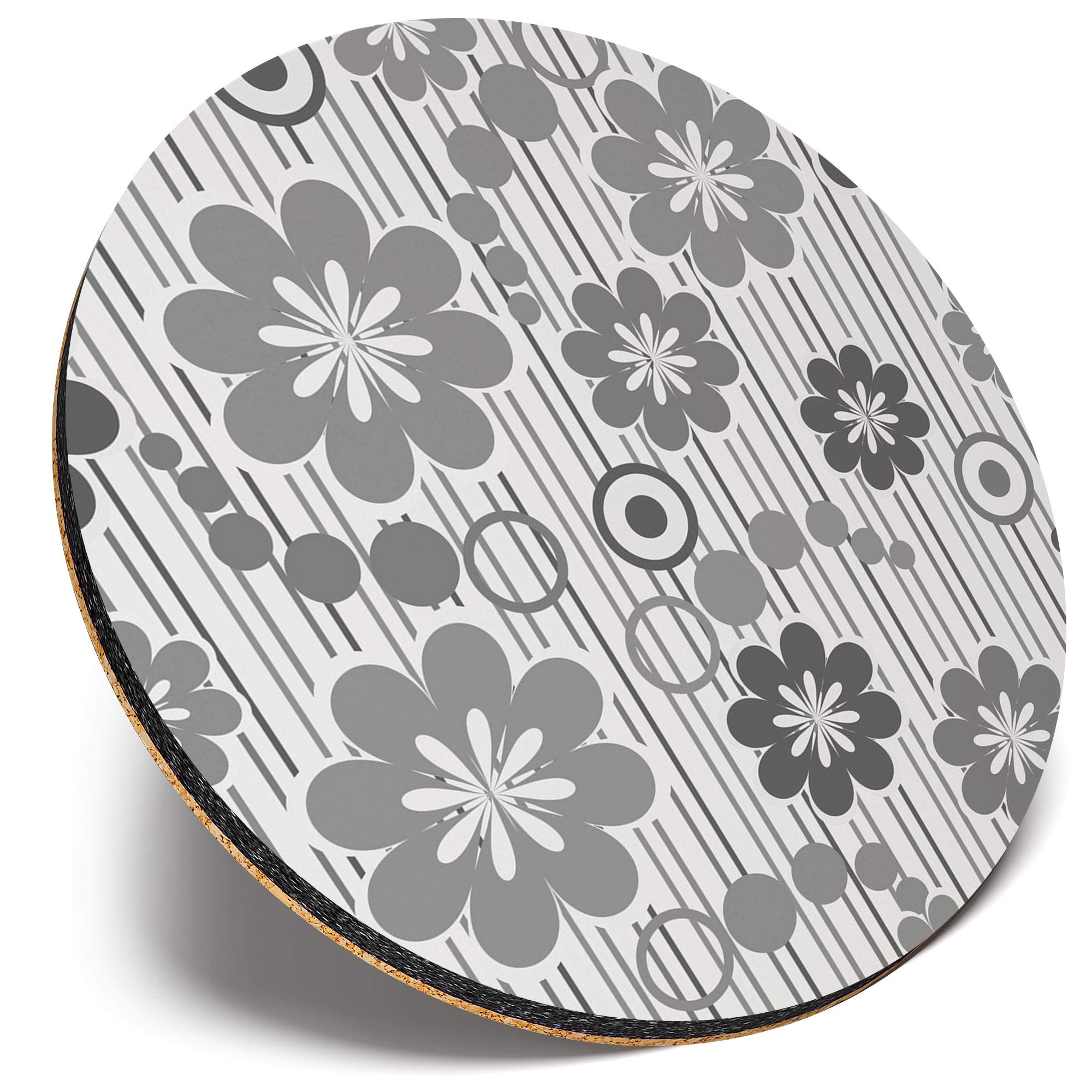 Destination Vinyl Ltd Multicolor Round Single Coaster - Bw - Pretty Retro Flowers |Glossy Quality Coasters | Tabletop Protection For Any Table Type #41556