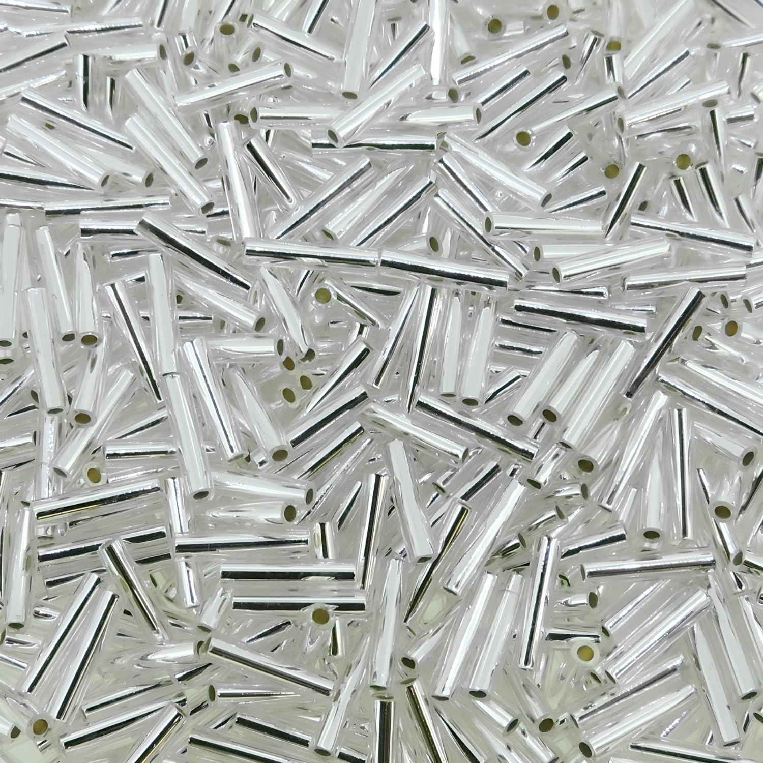 Slender Bugle Beads, Miyuki, 1.3mm x 6mm, 13 Gram Tube, Silver Lined Crystal