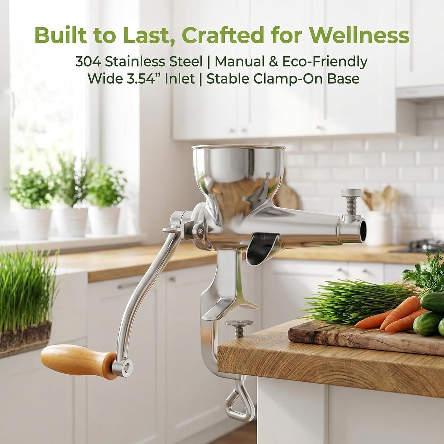 Stainless Steel Manual Wheatgrass Juicer - Handheld Fruit & Vegetable Squeezer for Juicing Celery, Kale, Spinach, Parsley, Pomegranate, Apple, Grape - Easy to Use!