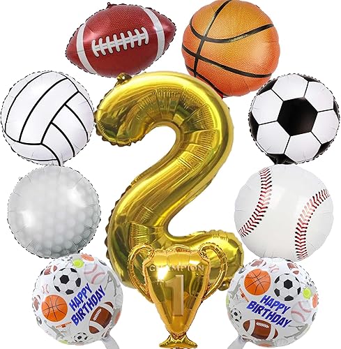 Juego de 10 globos de aluminio deportivos, globos de béisbol, globos de fútbol, globos de baloncesto, globos de fútbol, globos metálicos, globos de