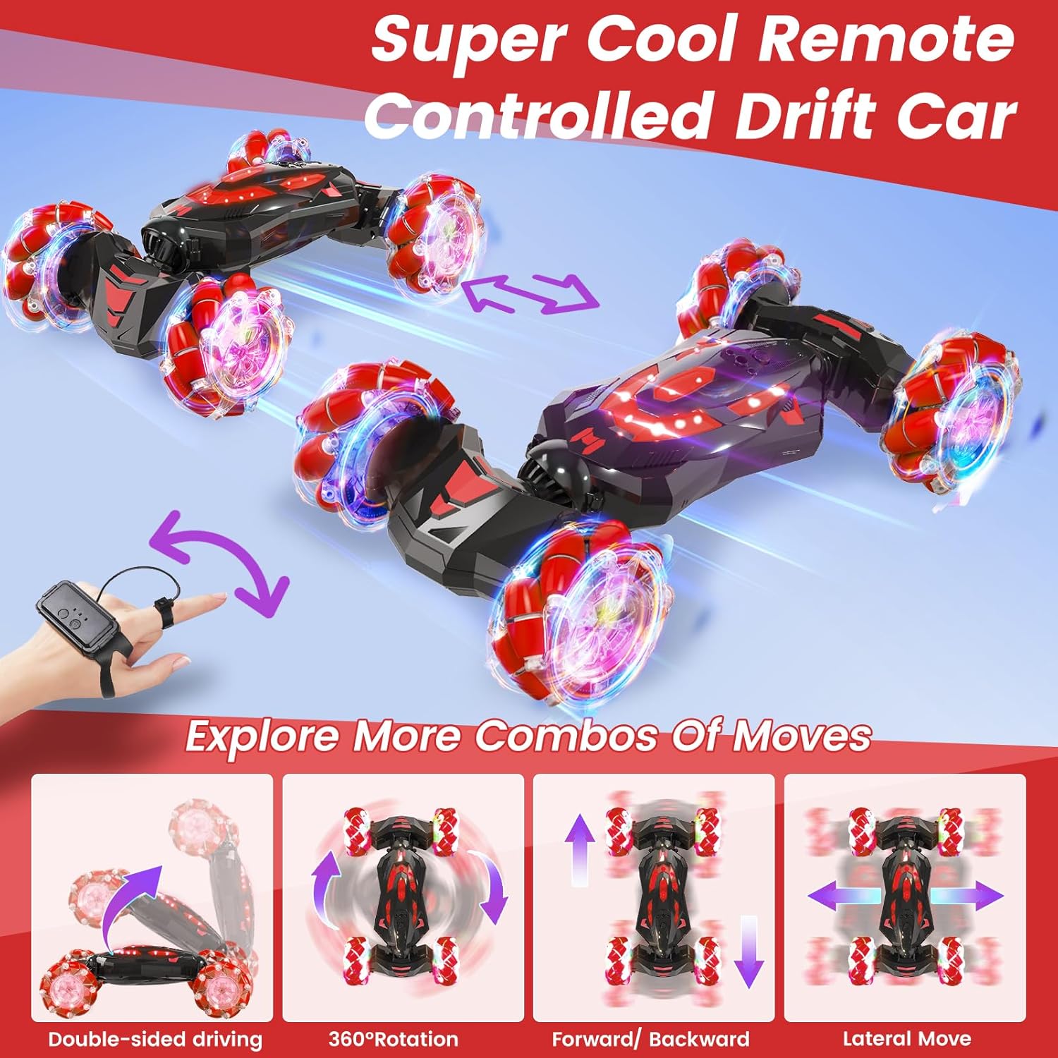 Gesture Sensing RC Stunt Car,Remote Control Car Toys for Ages 8-12,Drift Cars with Lights Music,4WD 360° Spins All Terrains Kids Toys RC Cars, 4-7 Best Birthday Gift for Kids - Image 4