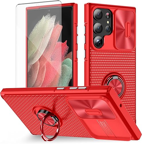 Miniatura 1 de Asuwish Funda de teléfono para Samsung Galaxy S23 Ultra 5G con cubierta deslizante para cámara y protector de pantalla de vidrio templado, soporte