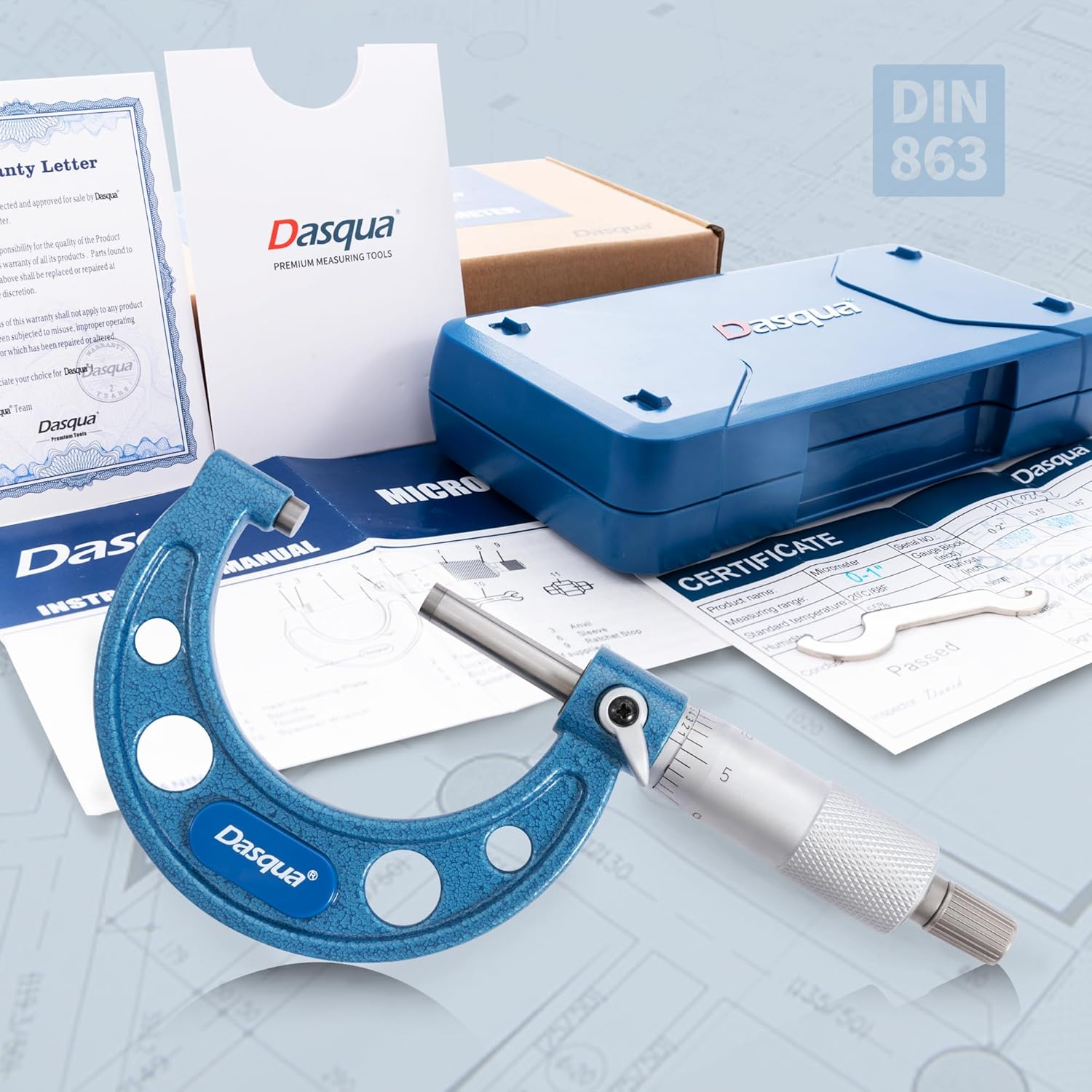 Dasqua Outside Micrometer, 1-2 inch Range, 0.0001" Accuracy Industrial Tools, Carbide-Tipped, Stainless Steel Precision Machinist Tools
