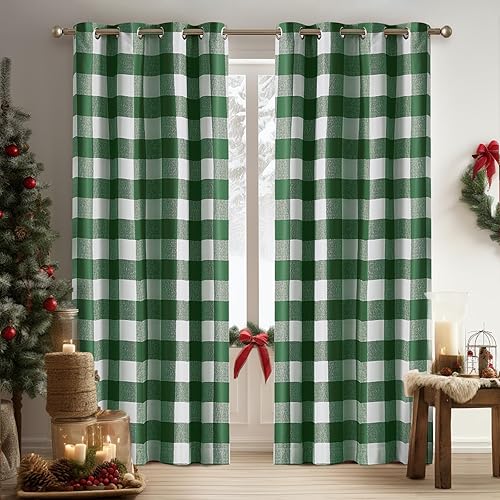 Vista 25 de Melodieux Cortinas opacas a cuadros de búfalo de 63 pulgadas de largo para dormitorio, sala de estar, cortinas con ojales para oscurecer