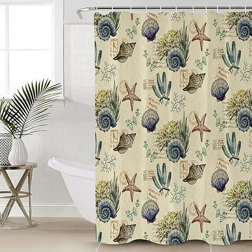 Ocean Beach - Juego de cortinas de ducha impermeables color beige, extra largas de 72 x 84 pulgadas, cortina de baño de tela de poliéster con