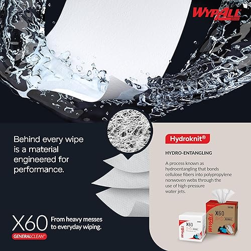 Miniatura 7 de WypAll GeneralClean X60 Paños Toallitas de Limpieza Multitarea, Jumbo (34965), Toallas Fuertes y Absorbentes, Azul (1 Rollo de 1,100 Hojas, 1,100