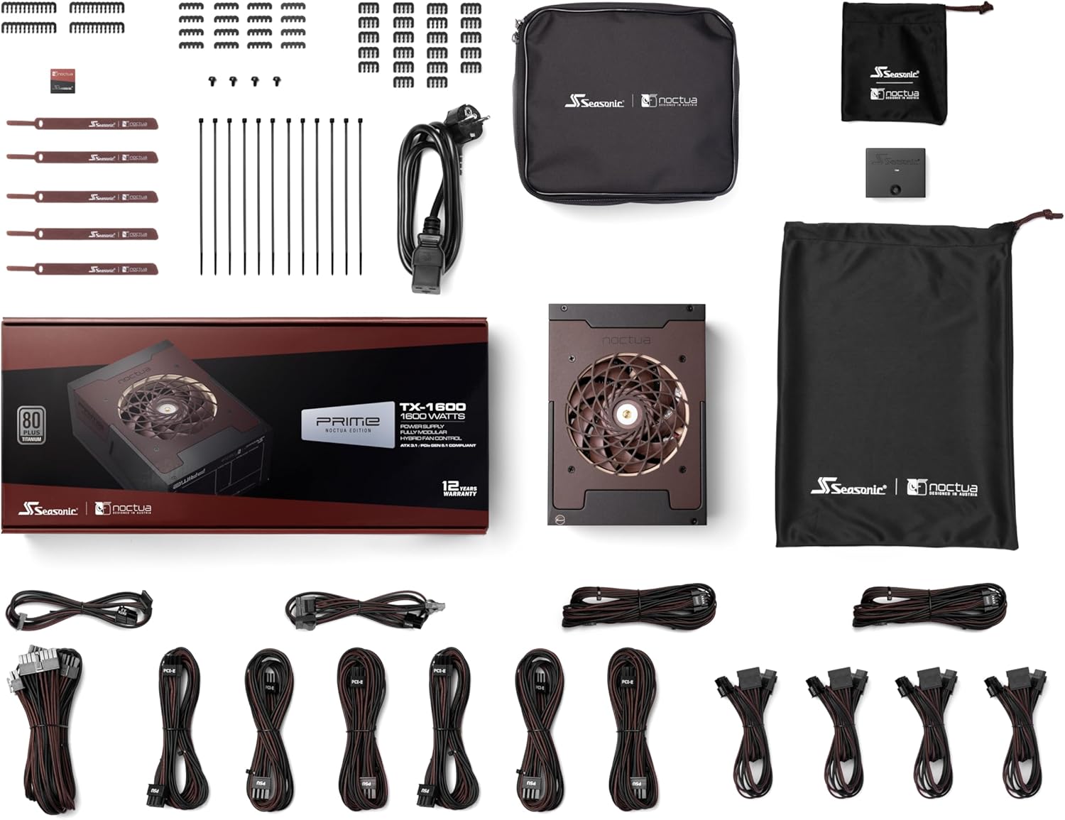 Seasonic PRIME TX-1600 Noctua Edition, Ultra-Quiet Fully Modular 1600W 80 PLUS Titanium Efficiency ATX 3.1 PC Power Supply (Black/Brown) with DE/EU Cooling Device Cable
