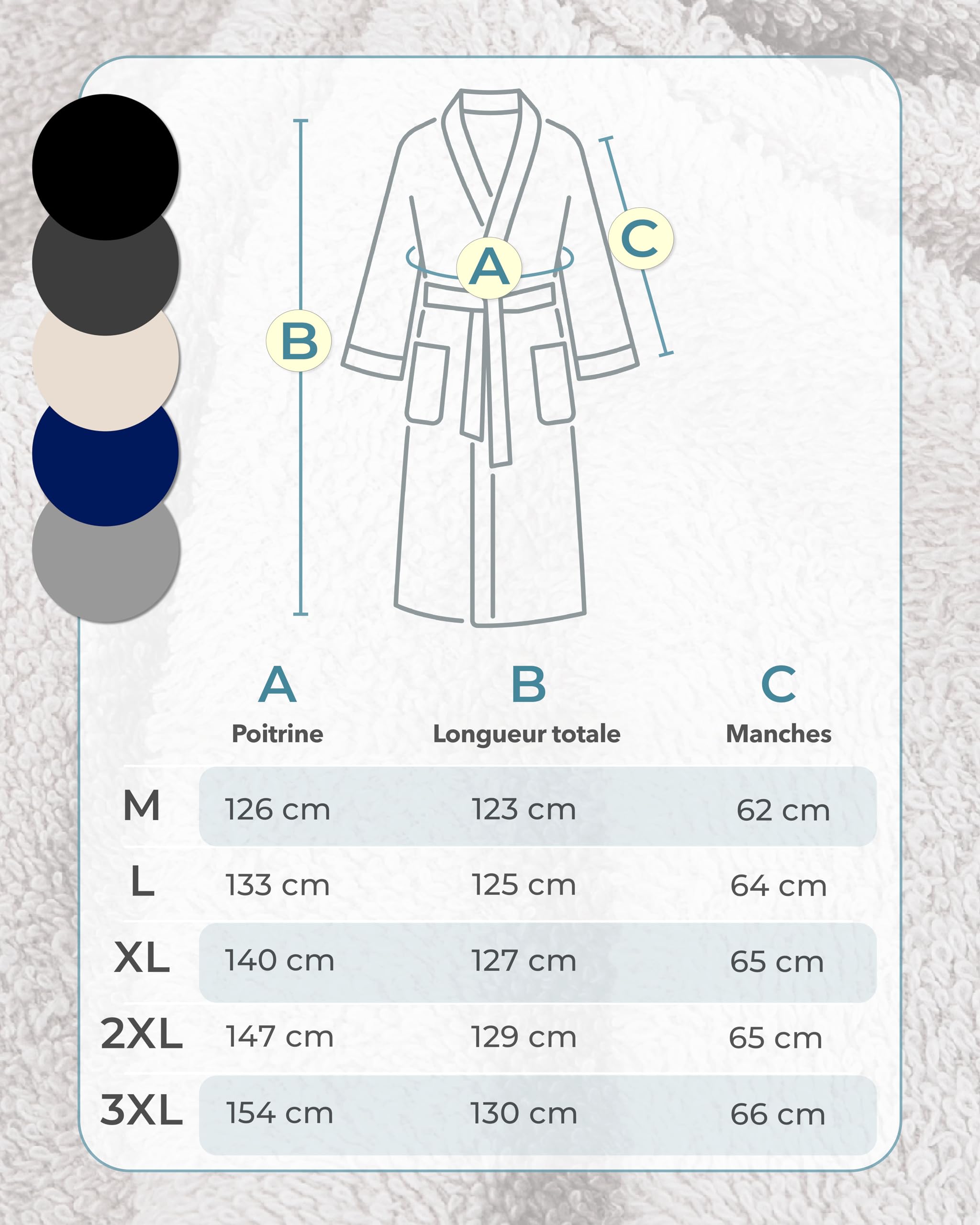 LAYNENBURG Peignoir Homme en éponge - Capuche - long - 100% coton (360g/m2) - OEKO TEX Standard 100 - Taille M, L, XL, XXL, 3XL