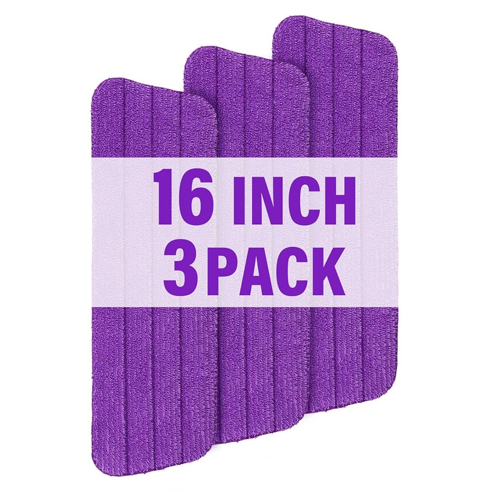 16.5 inch Mop Pads Refills, 3 Pack Microfiber Reusable Replacement Mop Pads Flat Replacements Heads for Wet Or Dry Floor Cleaning and Scrubbing, Purple Cloth