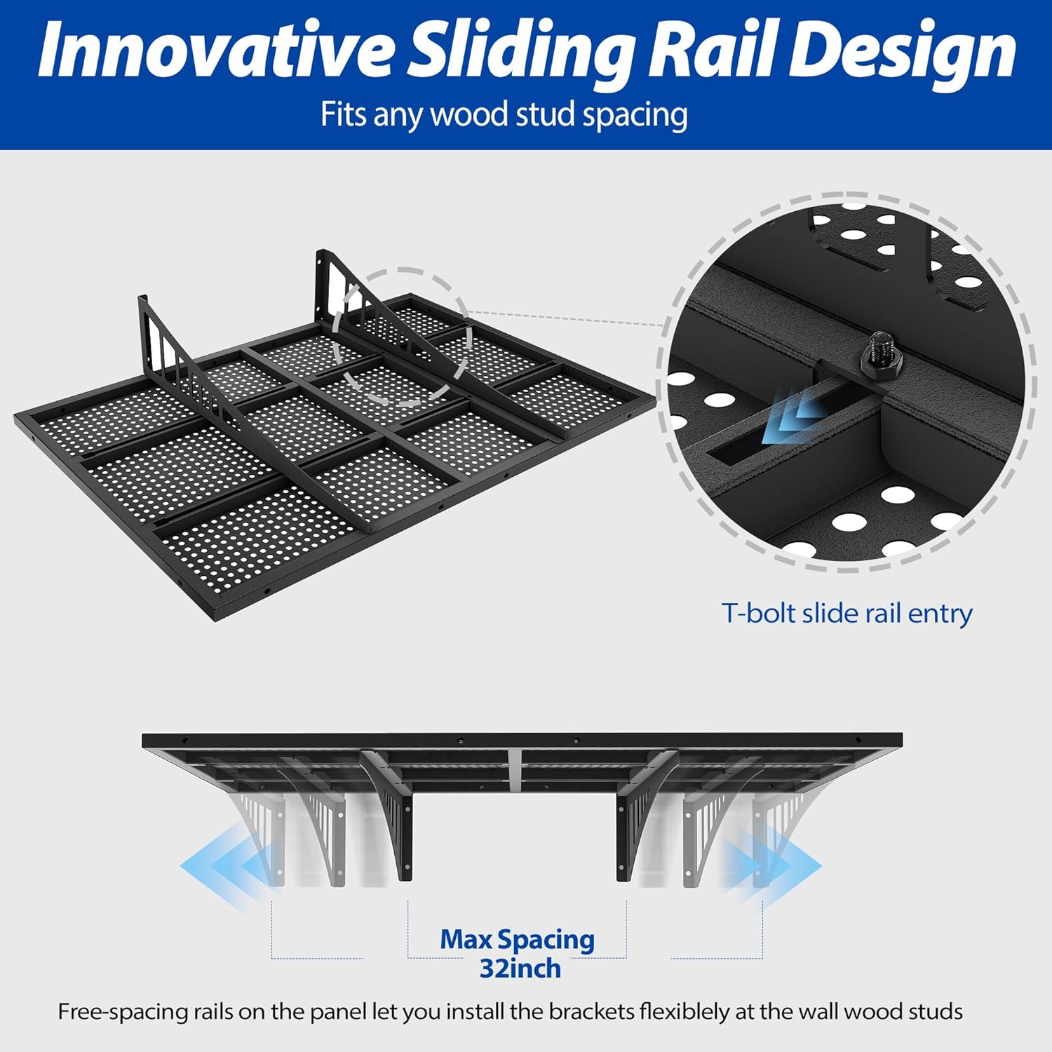 Avalution Garage Wall Shelving,2x3ft Garage Shelving Wall Mounted 2 Pack,Heavy Duty Wall Organizer Storage Shelf with Hooks,500lbs Capacity Floating Shelves for Laundry, Basement,Warehouse,Black