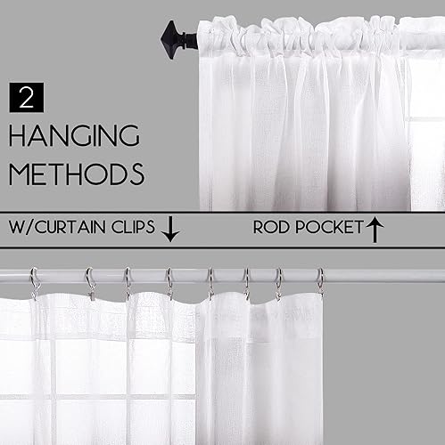 Miniatura 4 de KOUFALL Cortinas de ventana de baño para ducha, juego de 2 paneles de cortinas cortas transparentes en blanco y negro para cocina, dormitorio,