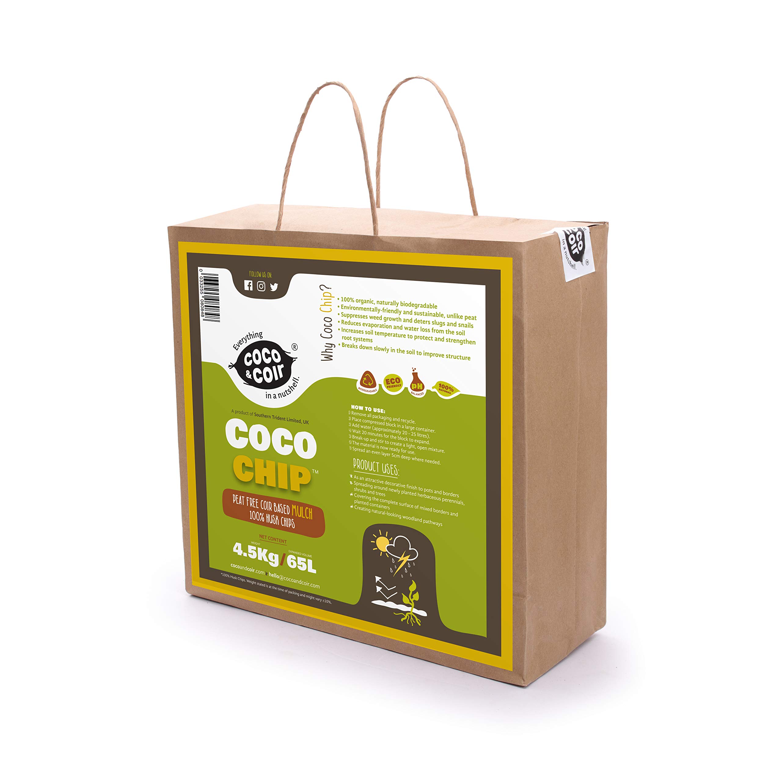 Coco & Coir Natural Mulch And Growing Media - Coco Chip 4.5kg (60L)