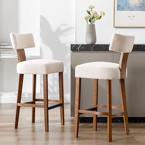 Miniatura 3 de RIVOVA Juego de 2 taburetes de bar de ratán de 26 pulgadas, taburetes de bar de altura de mostrador, taburetes de cocina modernos con respaldo