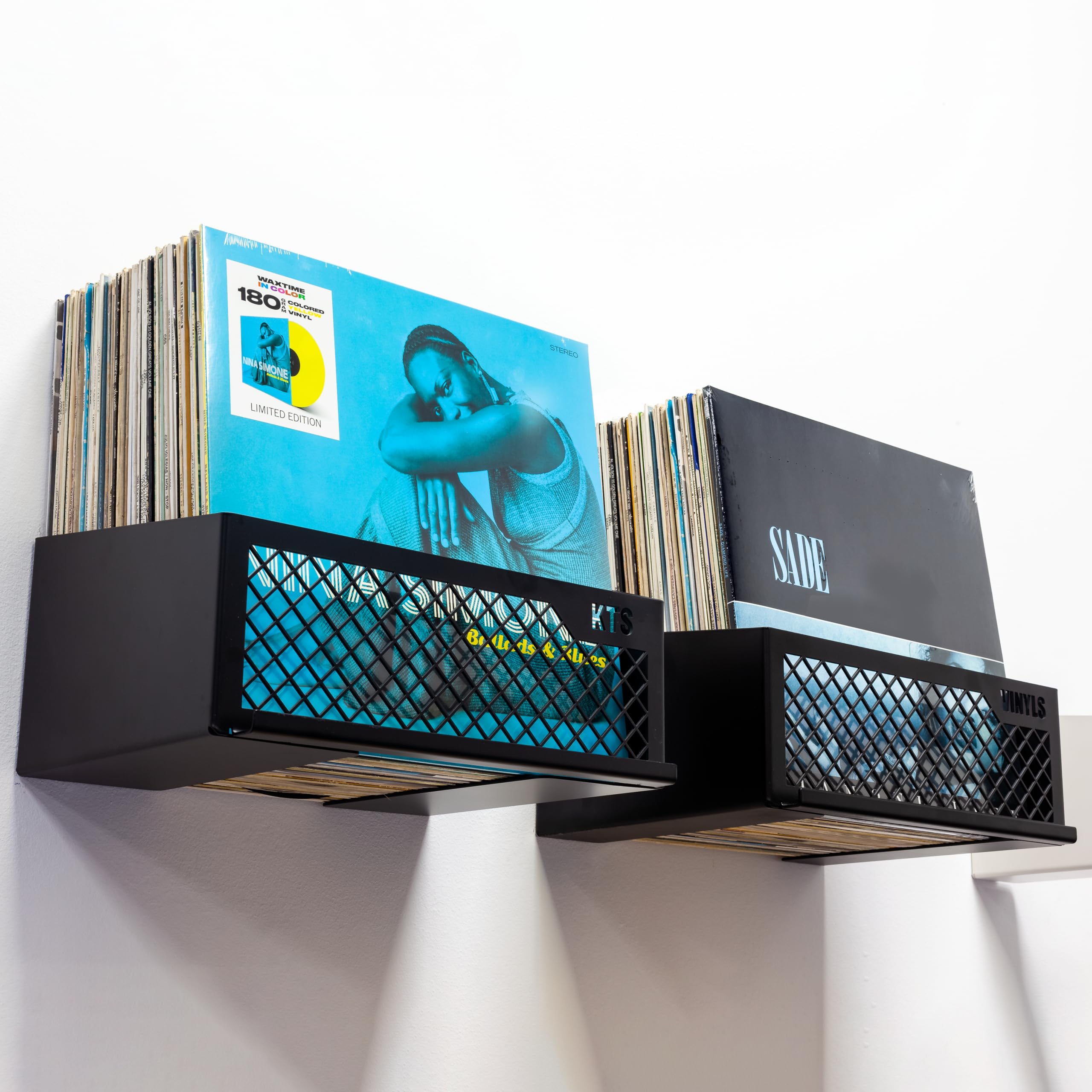 Supporto in vinile bianco | Scaffale in vinile con espositore Now Playing | Ripiani per dischi in vinile | Supporto da parete in vinile o da tavolo | Capacità 50 LPs