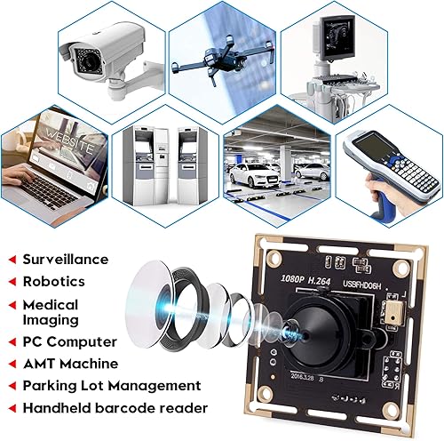 Miniatura 18 de SVPRO Cámara web USB 1080P con lente ojo de pez 180, cámara de poca luz de 2MP con sensor Sony IMX323, carcasa de aluminio, H.264 Lente ojo de pez