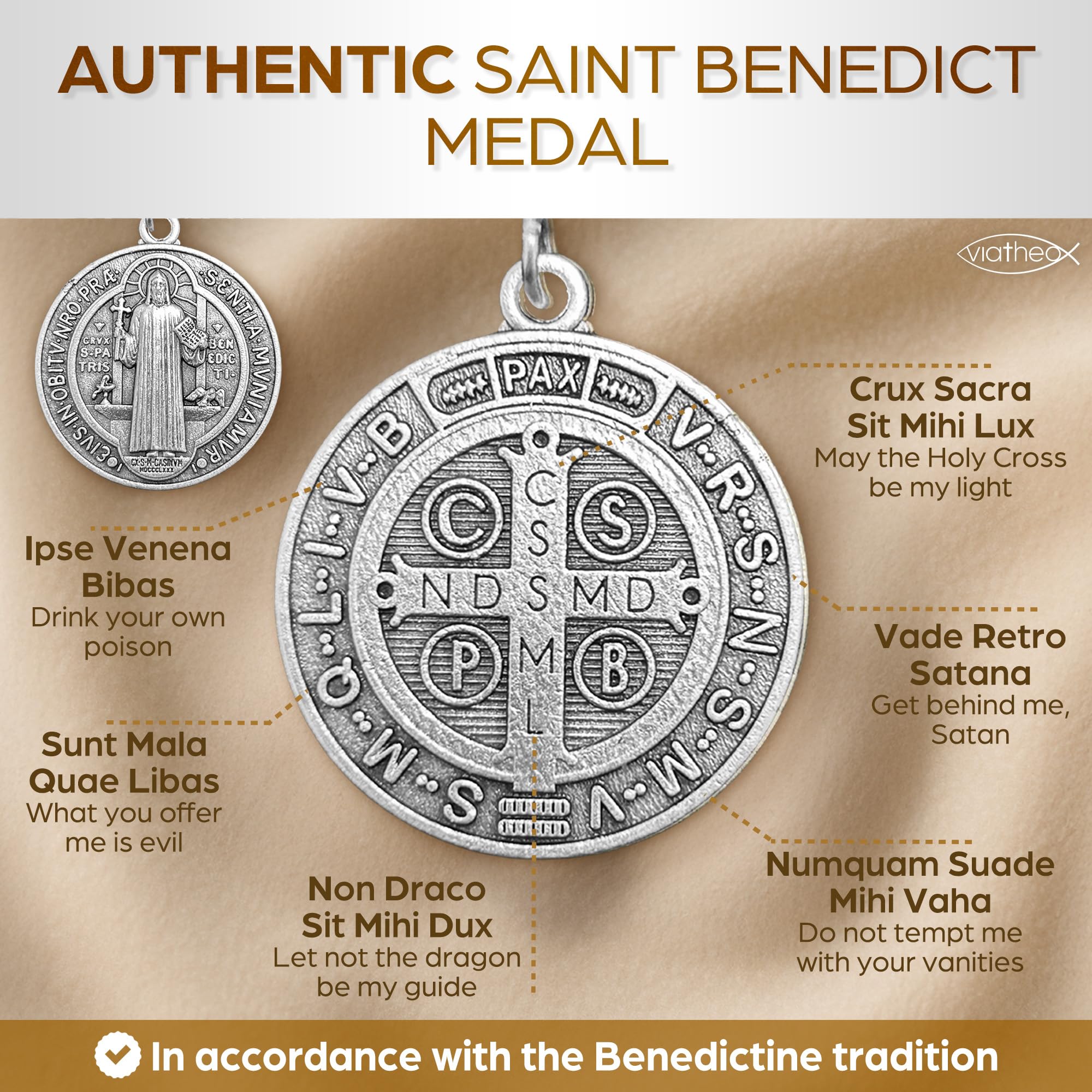 Medal Świętego Benedyktyna - katolicki wisiorek religijny dla mężczyzn lub kobiet - chrześcijańska biżuteria metalowa - symbol ochrony i błogosławieństwa, Médaille seule, Metal, Brak